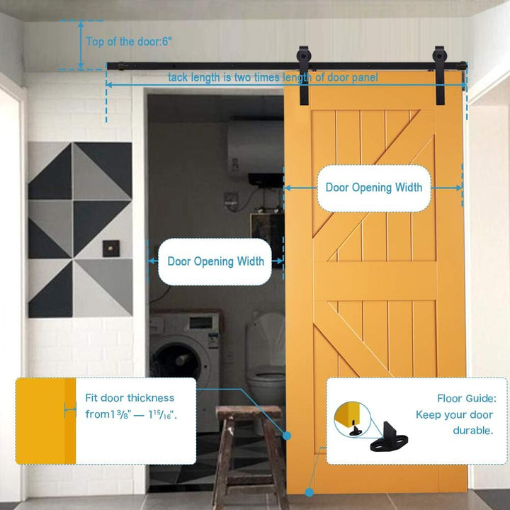 TSMST TSMST 5,5 Fuss Schiebe-Scheunentor-Hardware-Kit, robustes Holz-Schiebetür-Schienen-Kit für 48