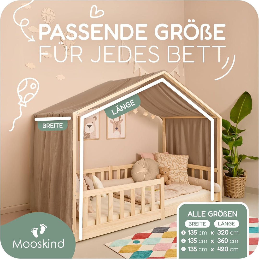 Hausbett Himmel – Aus weichem Musselin in 7 Farben – 100% Bio-Baumwolle – Traumhafte Hausbett Deko &amp;