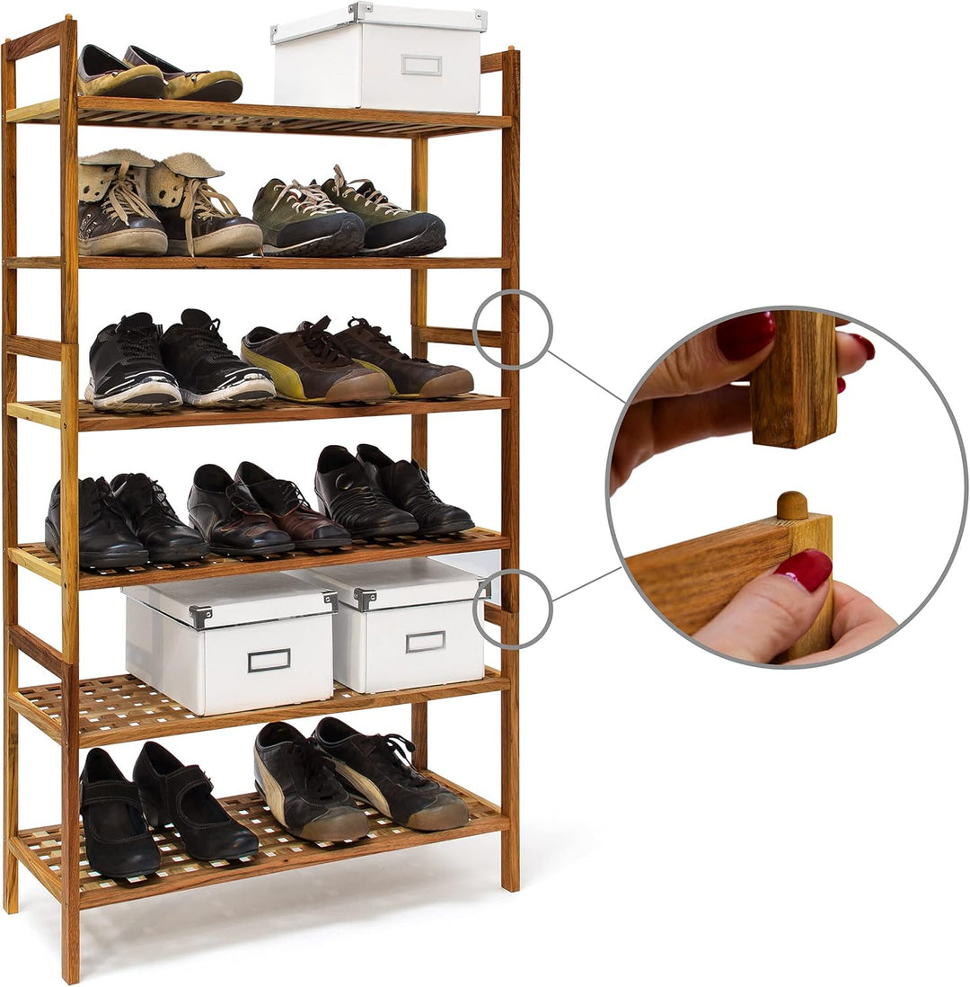 Relaxdays 4 x Schuhregal Walnuss im Set, Schuhaufbewahrung stapelbar, Schuhablage mit je 2 Etagen, o