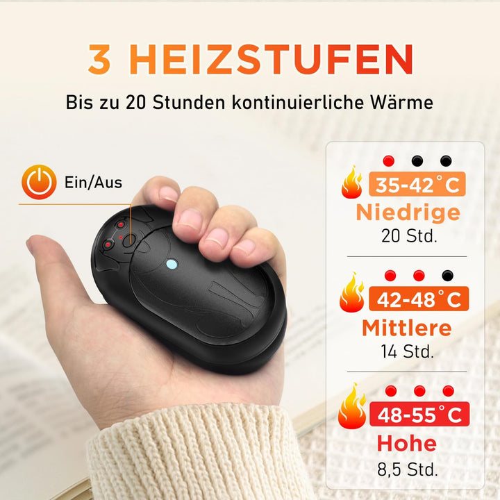 Lepwings Handwärmer Elektrisch, 2er 3000mAh Taschenwärmer Wiederverwendbar mit 3 Modi, 20 Stunden La