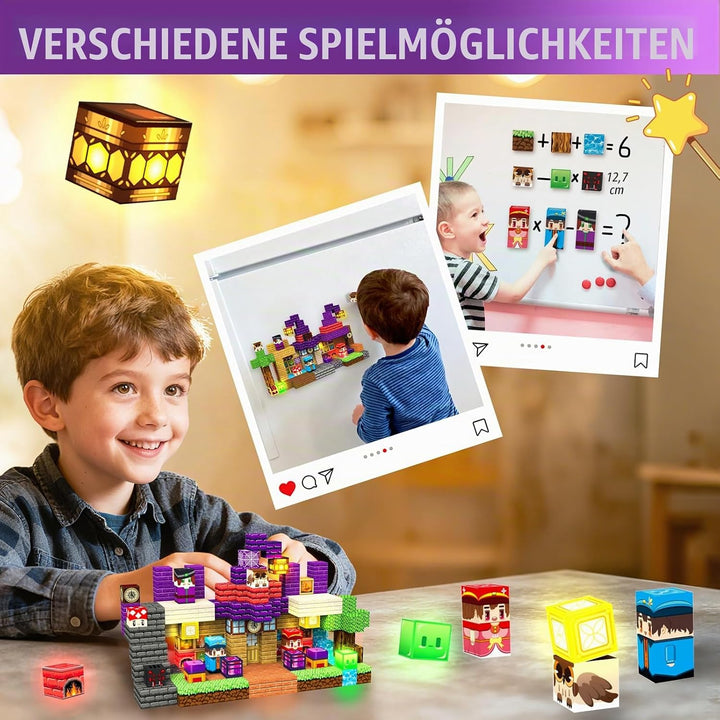 Magnetische Bausteine Leuchtend 150 PCS, Magnetbausteine Led für 3+ Jahre, Magnetbausteine mit Licht