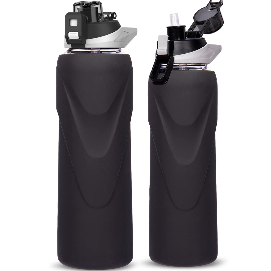 DEARRAY 1l Sport Trinkflasche Glas Flasche mit Strohhalm 1 liter auslaufsicher bpa frei Gym Wasserfl