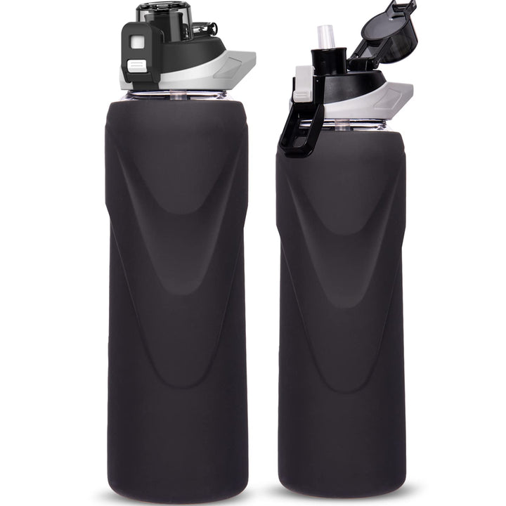 DEARRAY 1l Sport Trinkflasche Glas Flasche mit Strohhalm 1 liter auslaufsicher bpa frei Gym Wasserfl