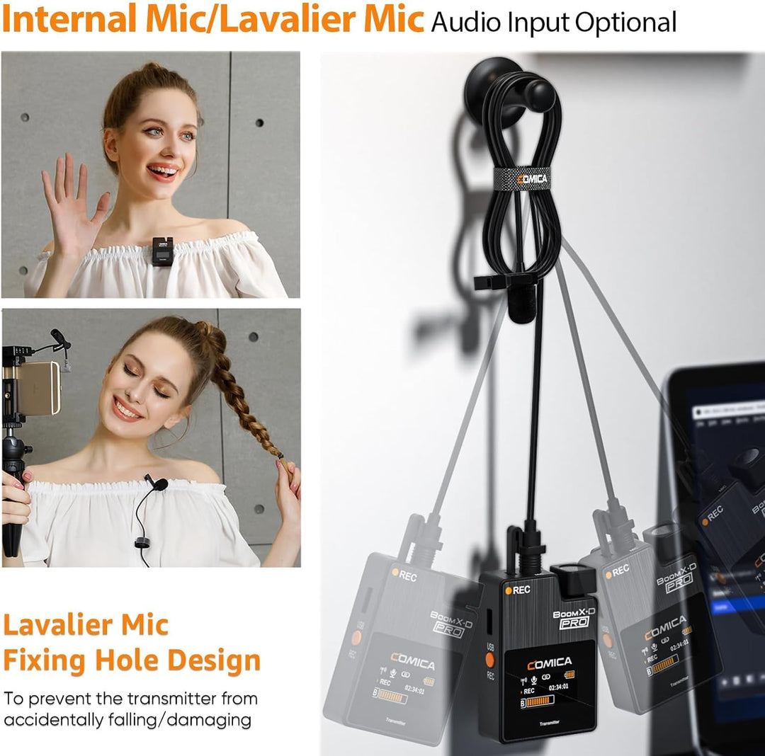 COMICA Kabelloses Lavalier-Mikrofon, BoomX-D2 Pro 2,4 G, kabelloses Mikrofonsystem für Smartphones,