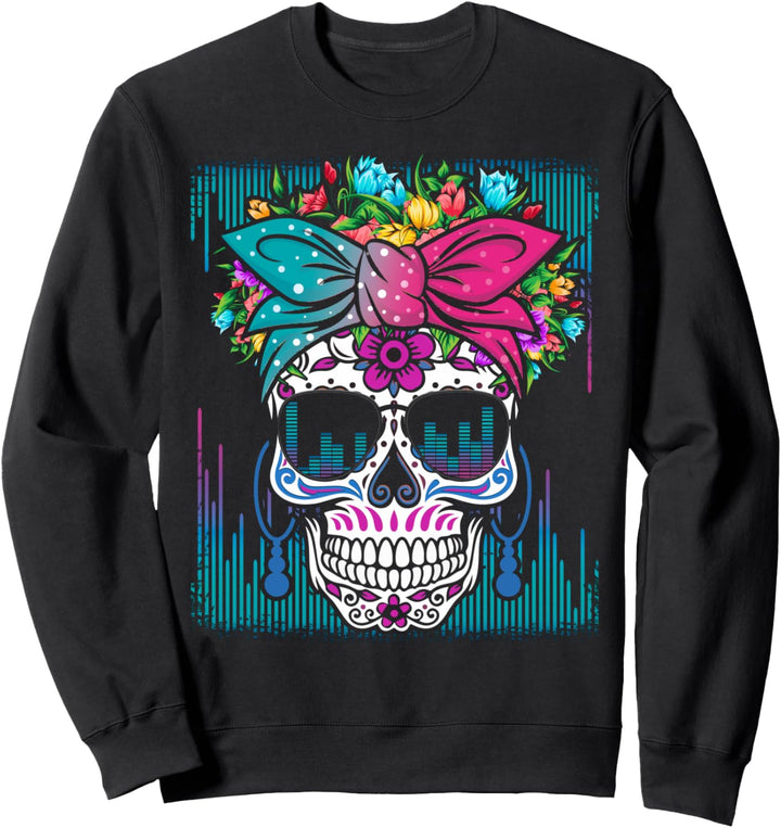 Tekkno Rave Music Party Motiv Dark Techno Dia De Los Muertos Sweatshirt
