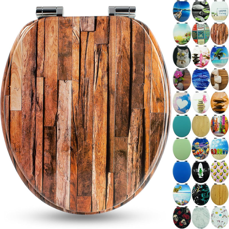 SANFINO® Premium WC Sitz mit Absenkautomatik – hochwertige Toilettendeckel aus Holz, viele Bunte Mot