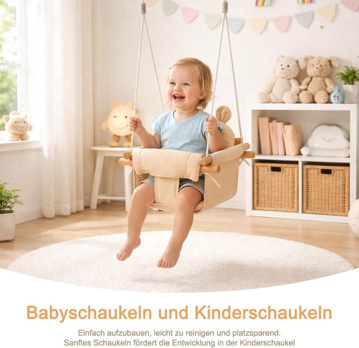 Babyschaukel für Innenbereich und Aussenbereich, mit Sicherheitsgurt, Türhängeschaukel für Türrahmen
