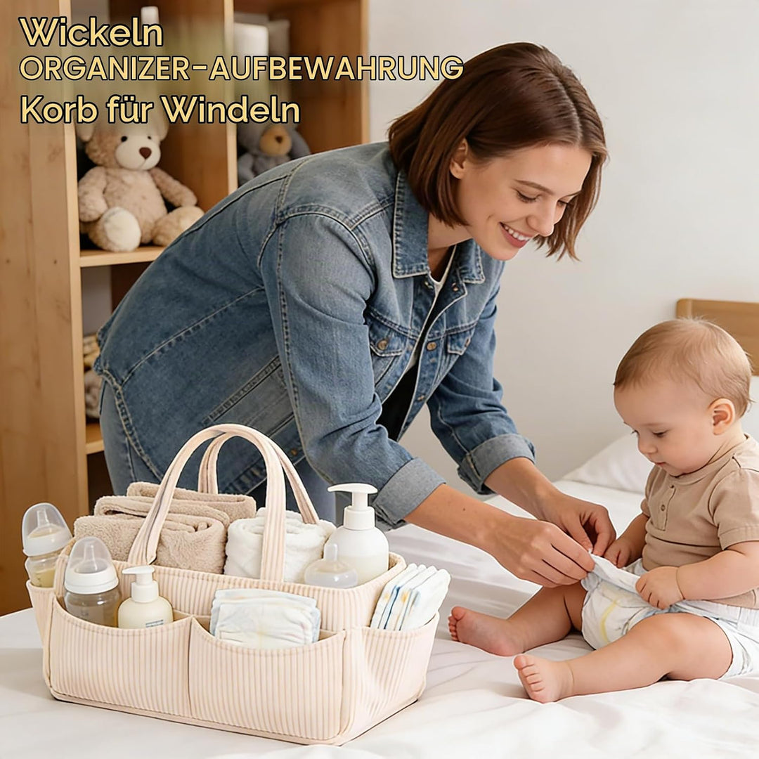 Wickelkorb Cord für Wickeltisch,Baby Windel Caddy Organizer mit Wechselbaren Fächern,Stilvoller Aufb