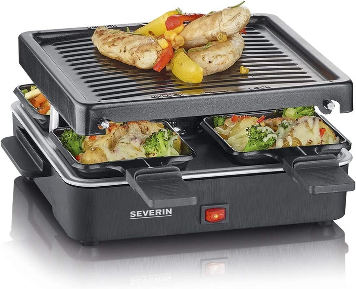 SEVERIN Mini Raclette-Grill, kleines Raclette mit antihaftbeschichteter Grillplatte und 4 Raclette P