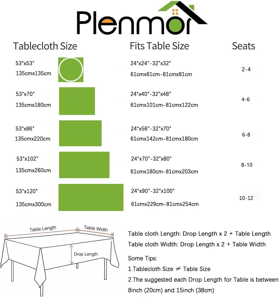 Plenmor Baumwoll-Leinen Tischdecke für Quadrat Tische solide Gitter-Stickerei Tischbedeckung für Küc