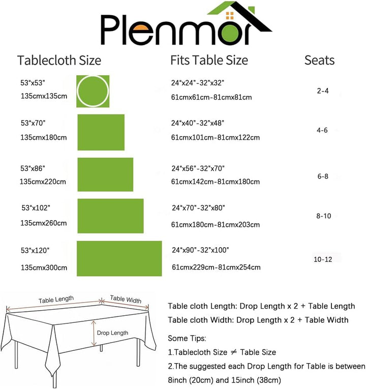 Plenmor Baumwoll-Leinen Tischdecke für Quadrat Tische solide Gitter-Stickerei Tischbedeckung für Küc