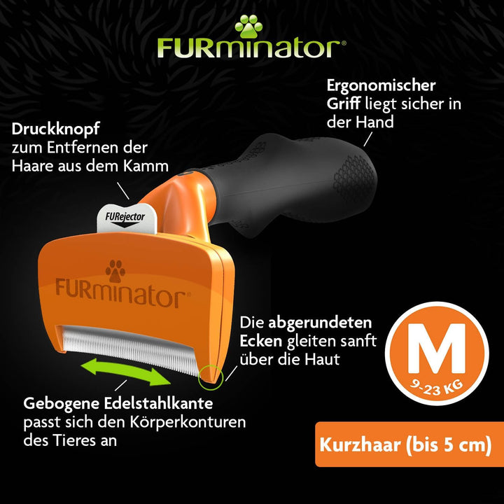FURminator deShedding-Tool Hund Grösse M Kurzhaar - Hundebürste für mittelgrosse Hunde zur Entfernun