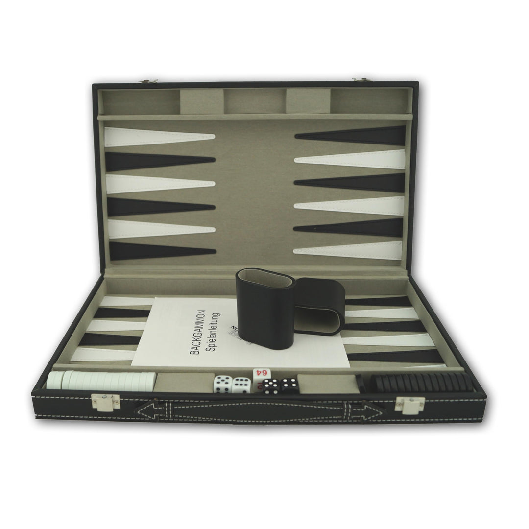 PrimoGames Koffer Backgammon Attaché Kunstleder - Edles Kofferspiel mit Filz Bezug und fein aufgenäh