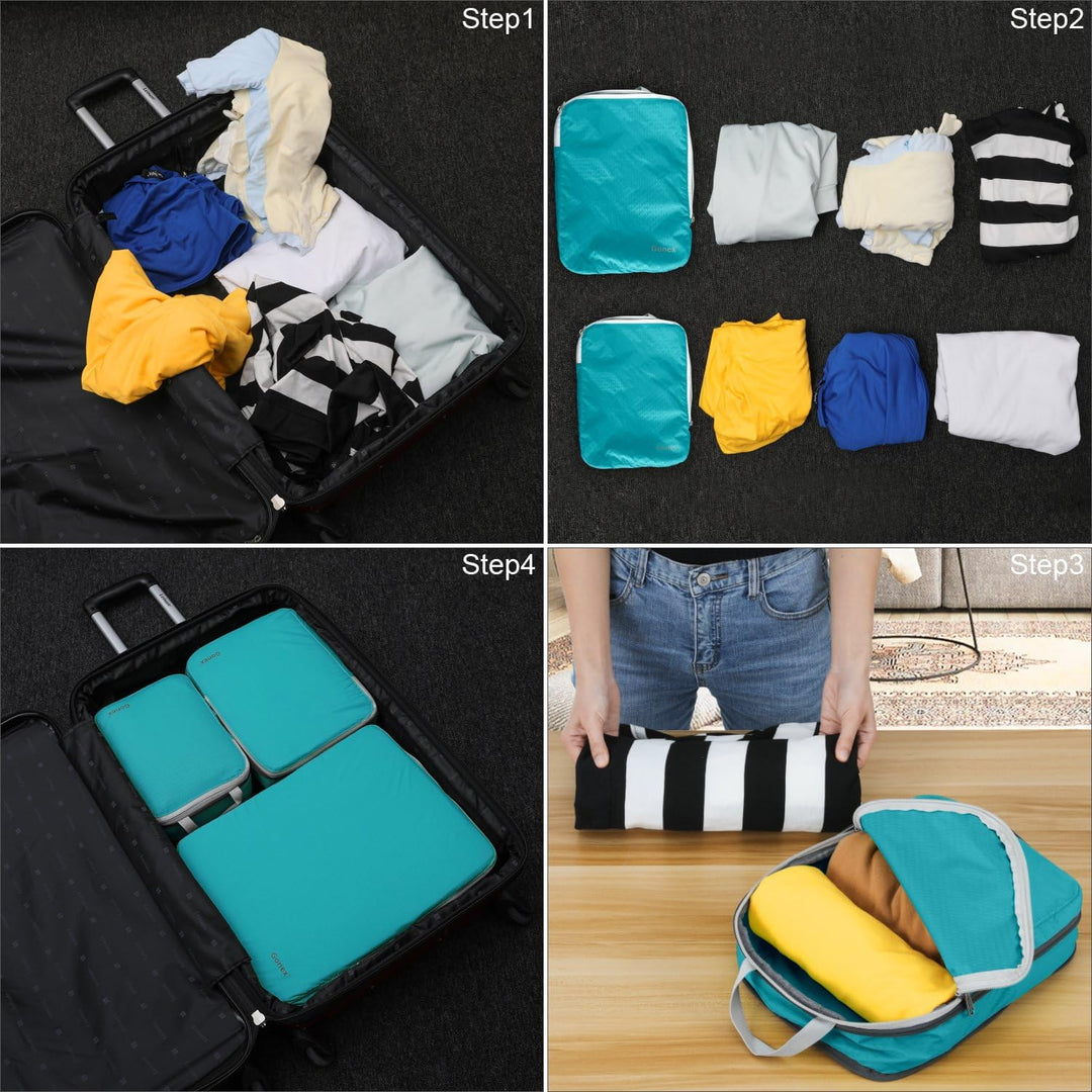 Compression Packing Cubes 3/4er Set, Gonex Kleidertaschen 4-teilig Verpackungswürfel, Kleidertaschen