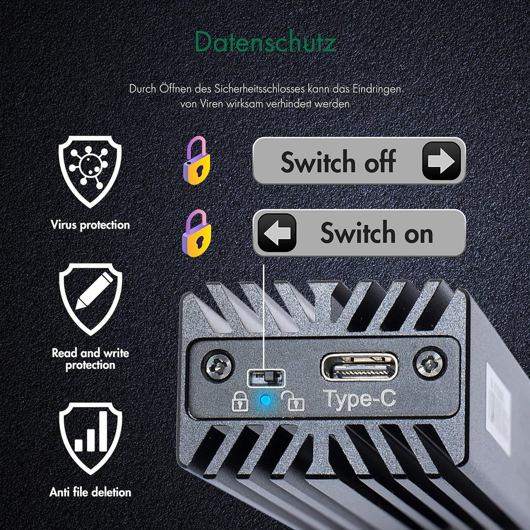 ICY Box M.2 NVMe Gehäuse mit Lüfter, RGB Beleuchtung, USB 3.1 Gen2 (10 Gbit/s), für M.2 SSD, Alumini