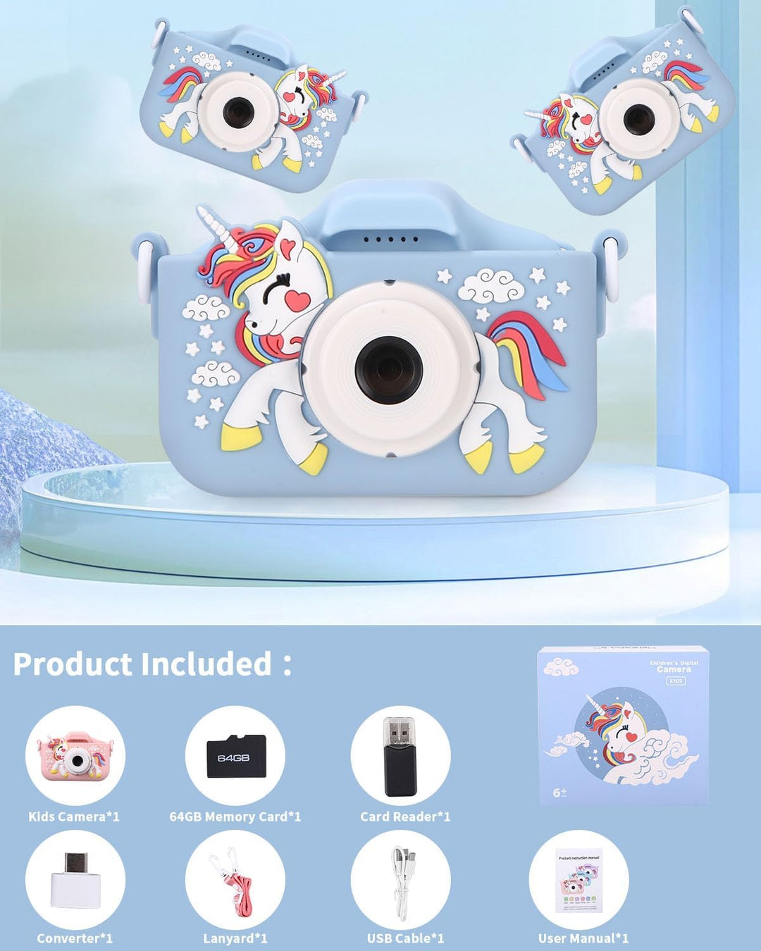Kinderkamera,Kinder Kamera 1080P Bildschirm Kamera mit 64GB-Karte Selfie Digitalkamera Kinder Fotoap