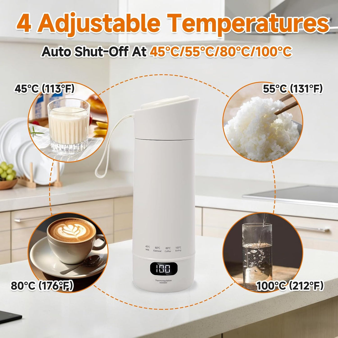 Reisewasserkocher 400 ml, Elektrischer Wasserkocher Klein, Tragbare Wassertasse 300 W mit Temperatur