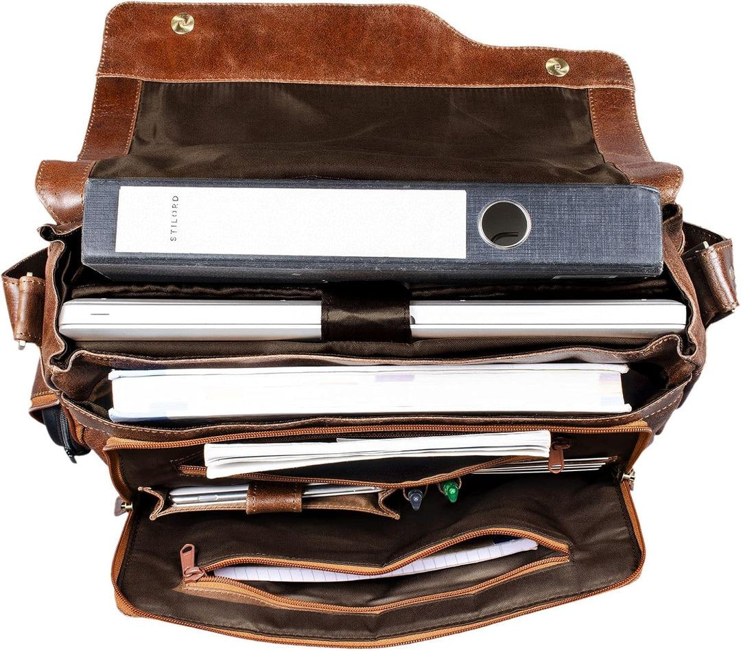 STILORD 'Marlon' Ledertasche Herren Business Uni Büro Vintage Umhängetasche gross DIN A4 mit 15.6 Zo