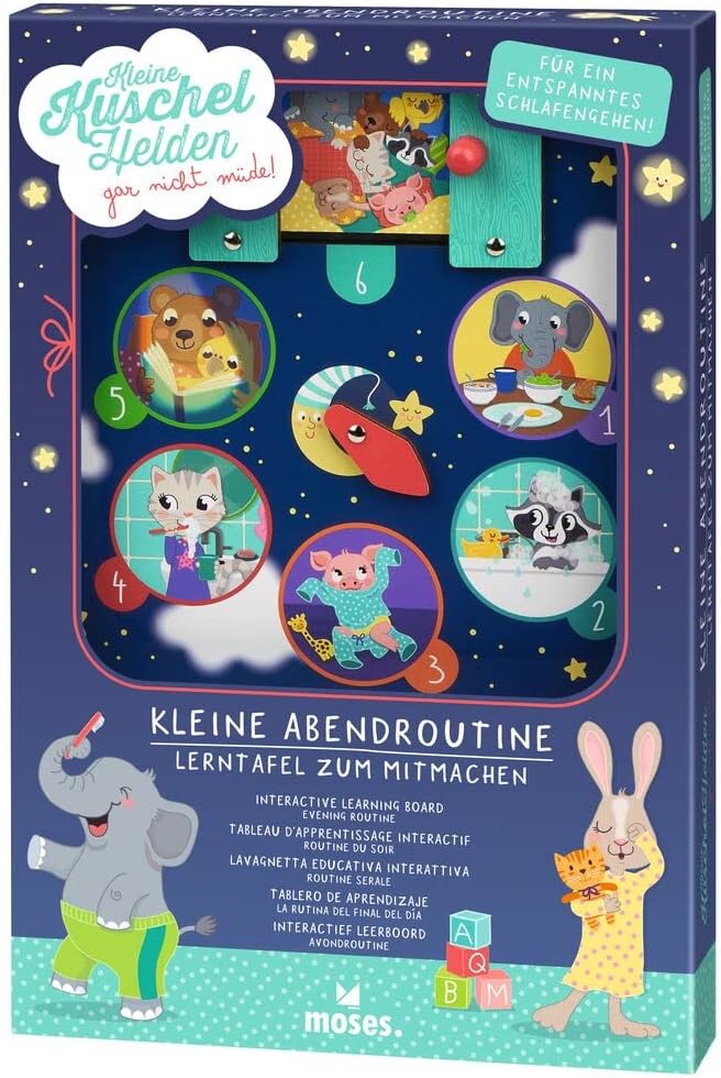 moses. 38173 Kuschelhelden Lerntafel kleine Abendroutine, Lernuhr für Kinder zum Aufhängen, spieleri