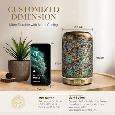 SALKING Aroma Diffuser, 260ml Metall Aromatherapie Diffusor für ätherische Öle, Raumbefeuchter Elekt