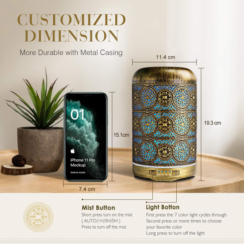 SALKING Aroma Diffuser, 260ml Metall Aromatherapie Diffusor für ätherische Öle, Raumbefeuchter Elekt