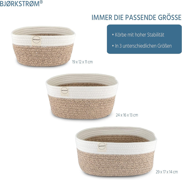 Bjørkstrøm® Aufbewahrungskorb 3er Set - Original Körbchen von Bjørkstrøm® für Bad, Wohn- und Schlafz