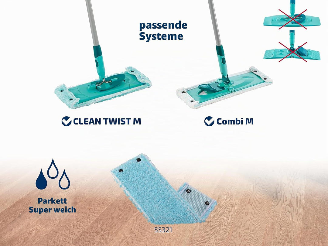 Leifheit Original 2er Set Wischbezug CLEAN Twist M super Soft 33 cm für Sensible Böden, mit Spezialf