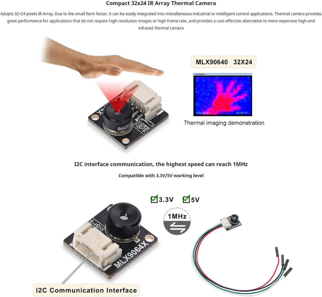 MLX90640 IR Array Thermal Imaging Camera Module for Raspberry Pi, 32 x 24 Pixels, 110° Field of View