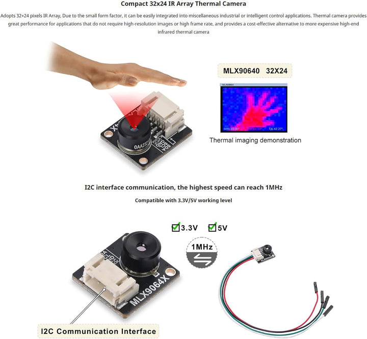 MLX90640 IR Array Thermal Imaging Camera Module for Raspberry Pi, 32 x 24 Pixels, 110° Field of View