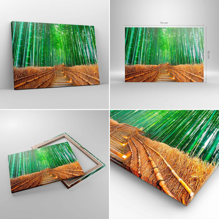 Bilder auf Leinwand Bambus Pflanze Leinwandbild mit Rahmen 70x50cm Wandbilder Dekoration Wohnzimmer