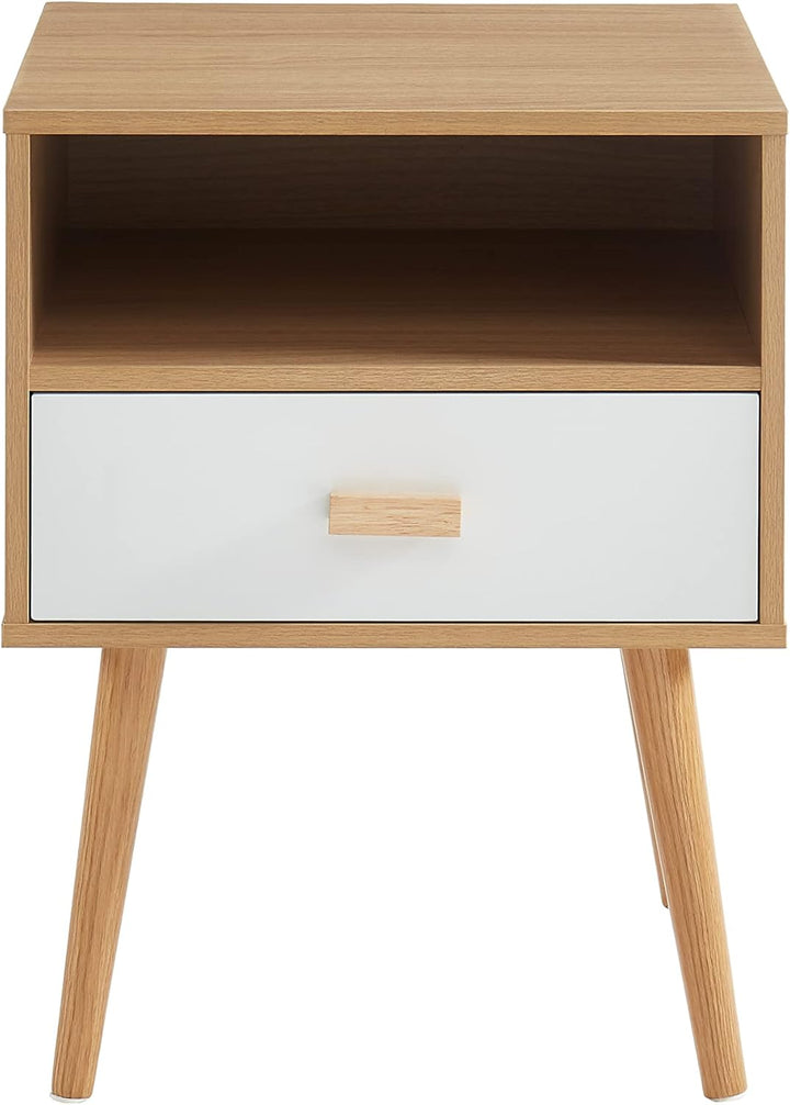 BAÏTA Nachttisch ULOS, Weiss und helles Holz Weiss und Helles Holz L40cm, Weiß und Helles Holz