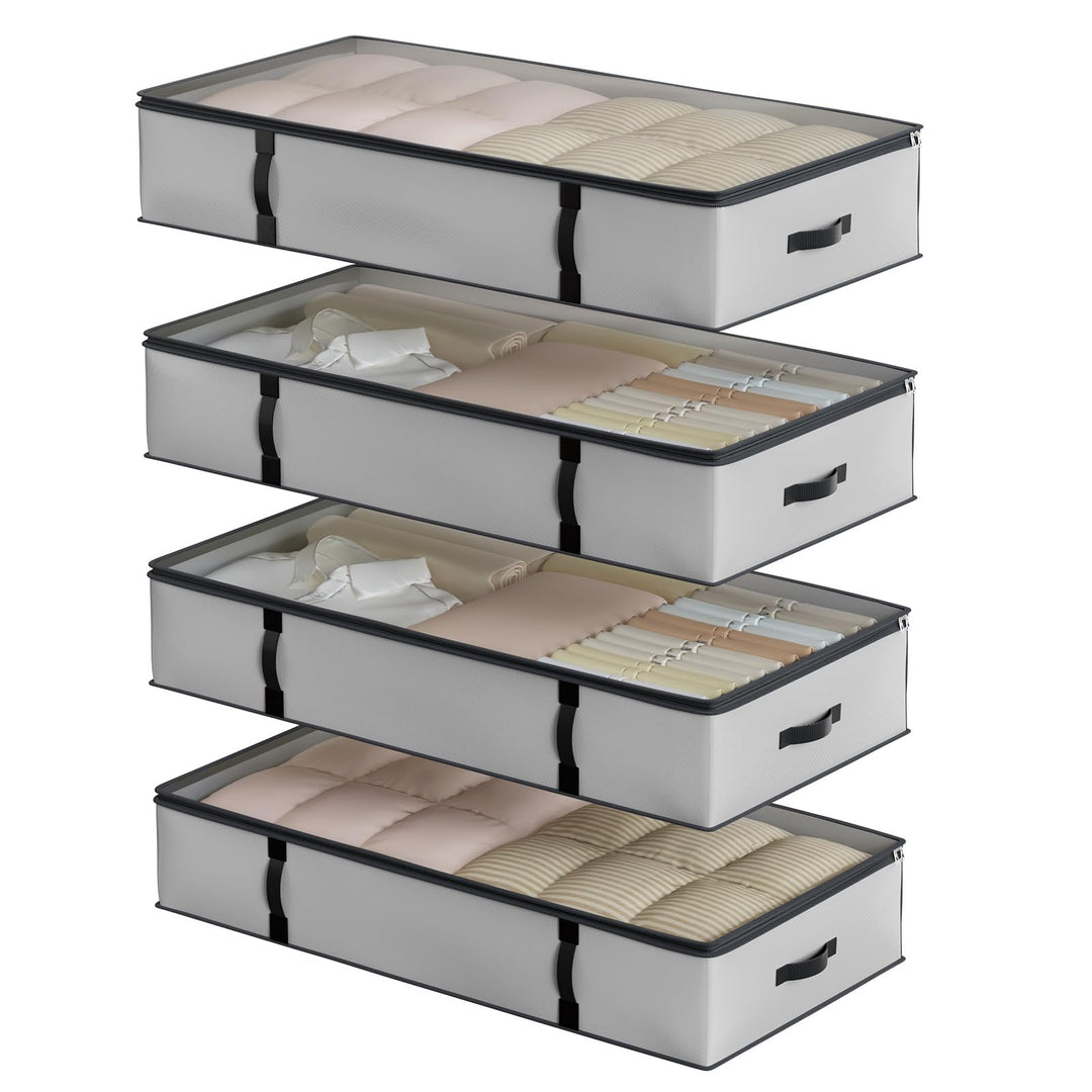 Oak & Tea 90L Aufbewahrungstaschen 4 Stück Grosses Kleideraufbewahrungsboxen mit Deckel und Reissver