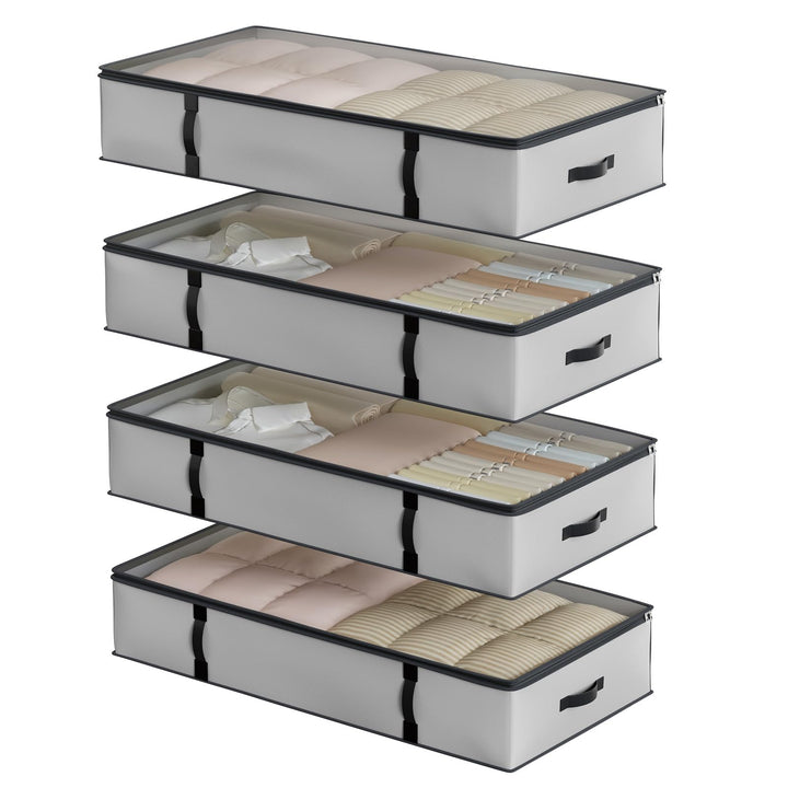 Oak & Tea 90L Aufbewahrungstaschen 4 Stück Grosses Kleideraufbewahrungsboxen mit Deckel und Reissver