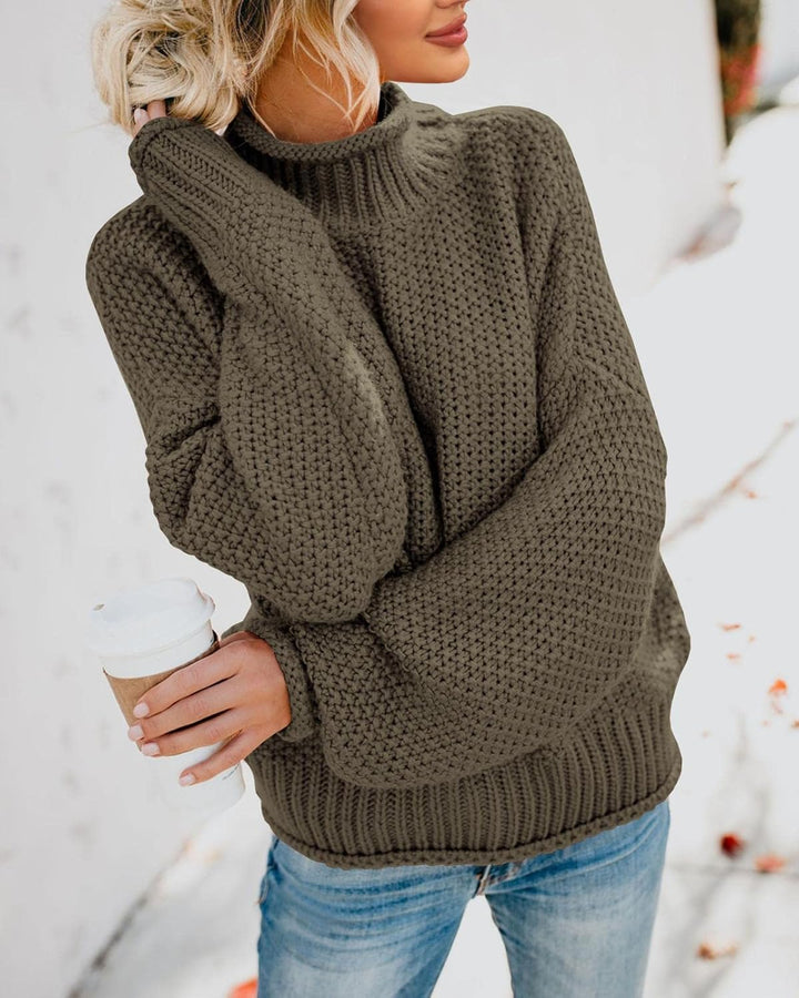 Saodimallsu Damen Pullover Rollkragen Oversized Fledermaus Langarm Sweatshirt Lose Grobstrick Casual