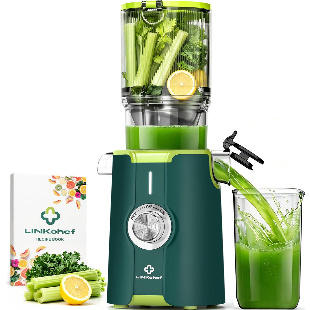 LINKChef Blitzreiniger Entsafter, NO-Prep Slow Juicer für Ganze Gemüse und Obst, Juicer Machine mit