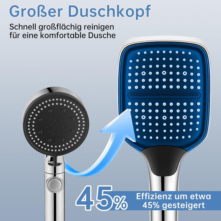 Ronvie Duschkopf Gross rechteckige 27x11 cm mit 3 Strahlarten, Wassersparender Hochdruck Sparduschko