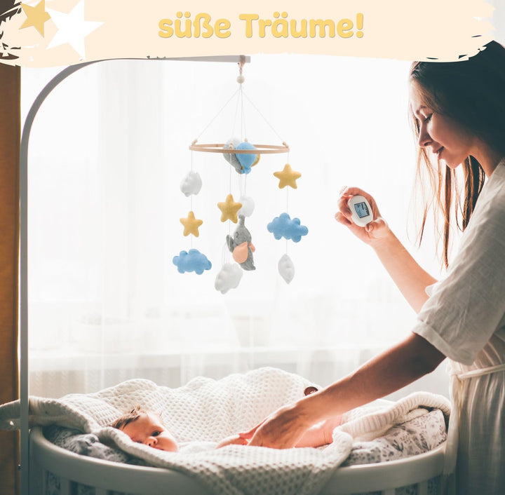 Baby mobile kleine Elefant – Baby Mobiles mit Holzring und süssen Tierchen – Perfektes Mobile für Ba