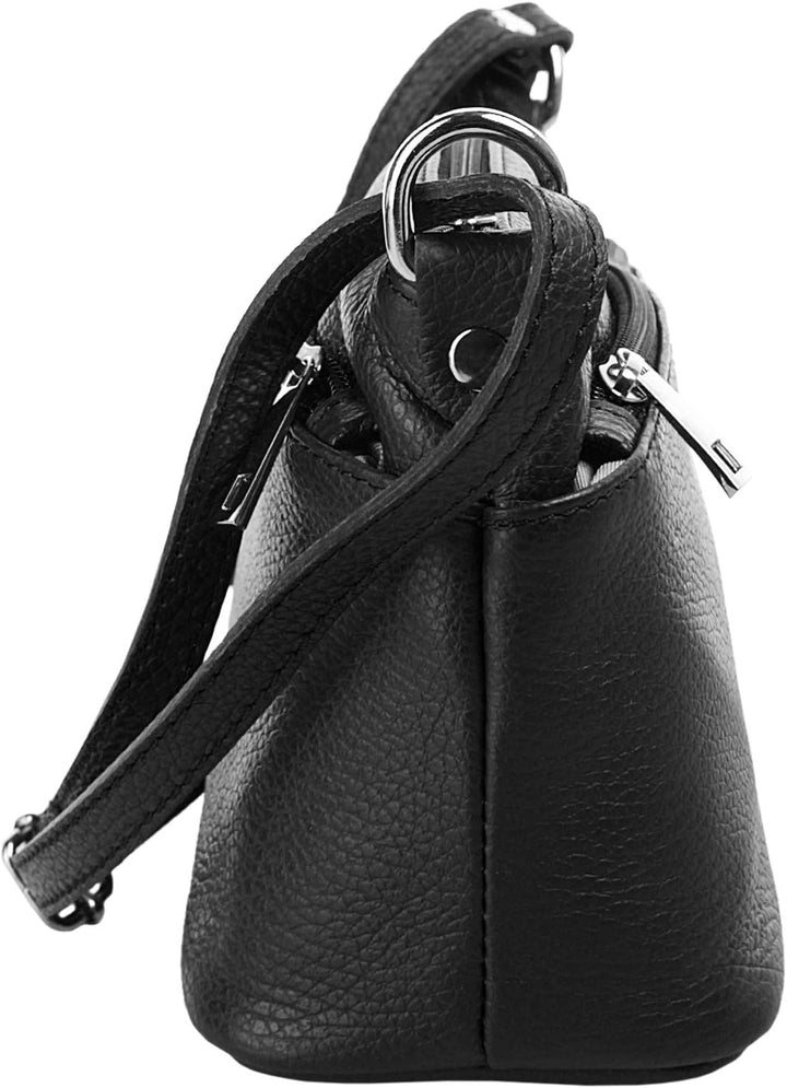 Umhängetasche Echt Leder Damen Made in Italy, Crossbody Bag, Messenger Bag mit Reissverschluss, Schu