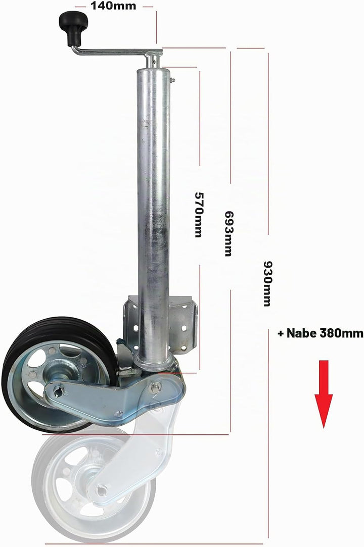 Automatik Stützrad Schwerlast 500kg Ø60mm extra Lang PKW Anhänger Spornrad 232x80mm Wohnanhänger Car