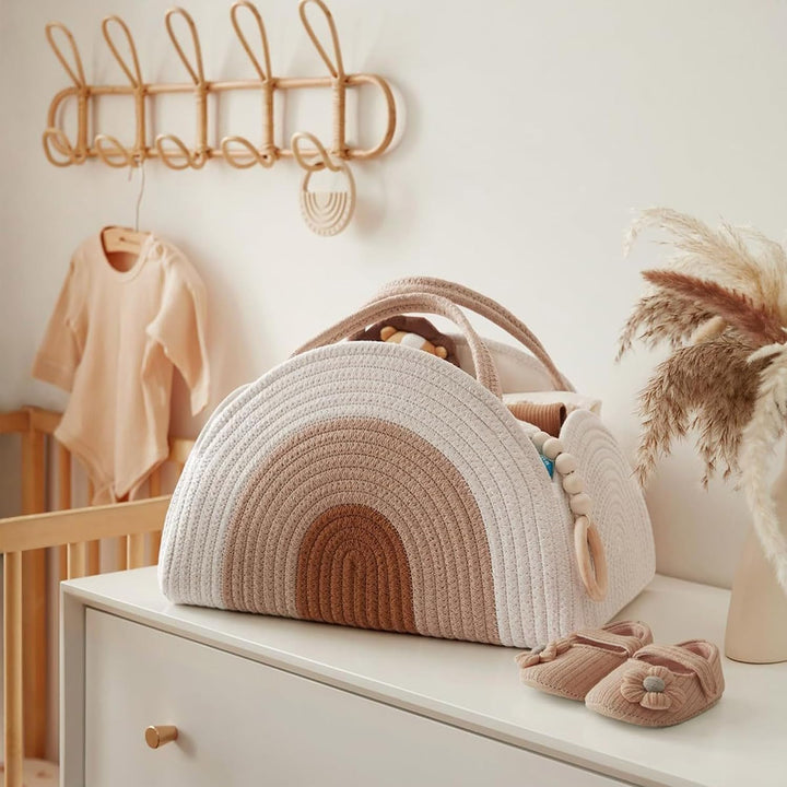 YUEMING Baby Windel Caddy Organizer, Tragbarer Wickelorganizer mit Fächern und Griffen, Wickelkorb B