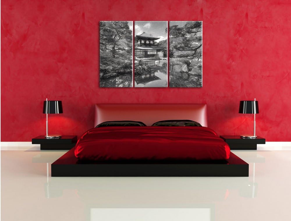 Pixxprint Ginkaku-ji-Tempel in Kyoto Kunst / 3-Teilig/Gesamtmass 120cm Leinwandbild bespannt auf Hol