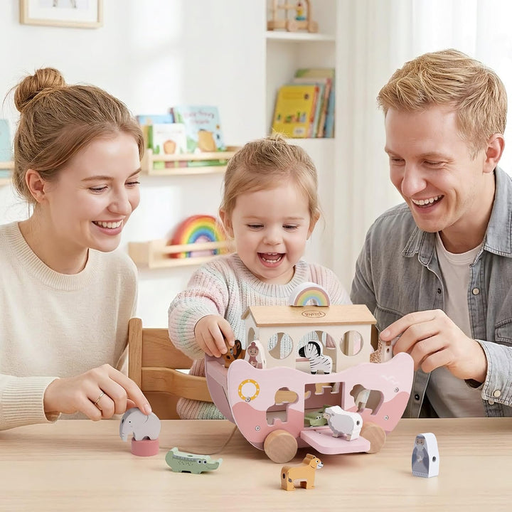 Joyreal Arche Noah Holz - Geschenk Taufe, Taufgeschenke für Jungen Mädchen Kinder, Montessori Spielz