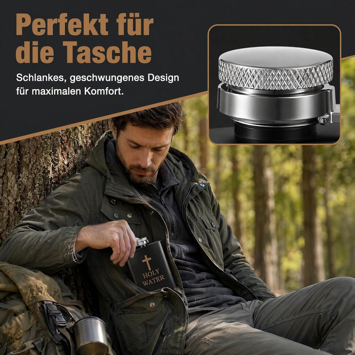 Hemobllo Flachmann Weihwasser Schwarz aus Edelstahl - Lustige Weihwasserflasche mit Kreuz Design - A