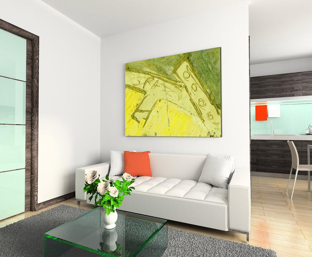 Paul Sinus Art 80x60cm Fotoleinwand Leinwanddruck Kunstdruck Wandbild gelb grün gemalt Muster