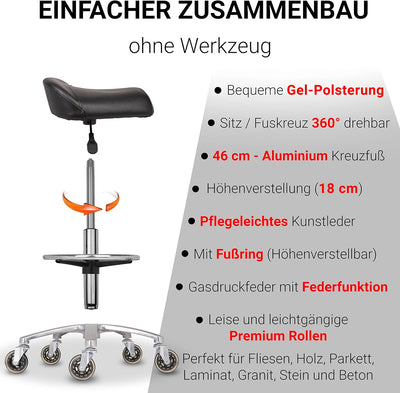 Staboos Rollhocker bis 160 kg - Sattelsitz und Fussstütze ergonomisch geformter Praxishocker (Premiu
