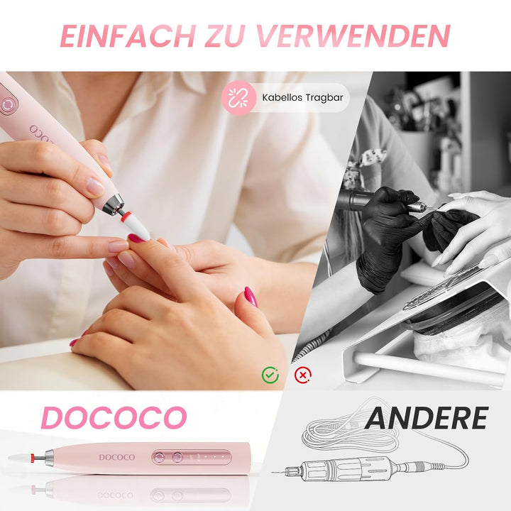 Nagelfräser Kabellos Elektrische Nagelfeile, 35000 U/Min Professionell Nail Drill, 15 in 1 Nagelfräs