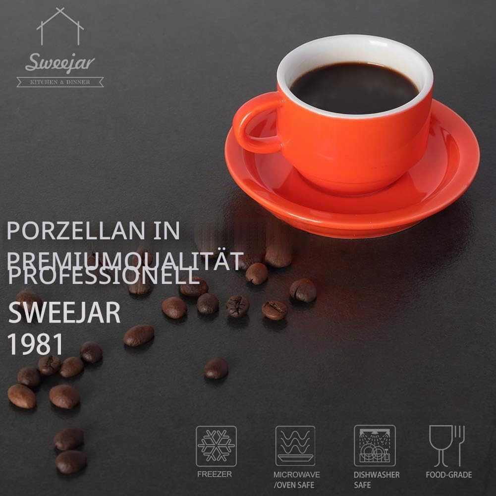 Sweejar Home Porzellan-Espresso-Tassen und Untertasse, stapelbar, mit Metallständer, 70 ml für Latte