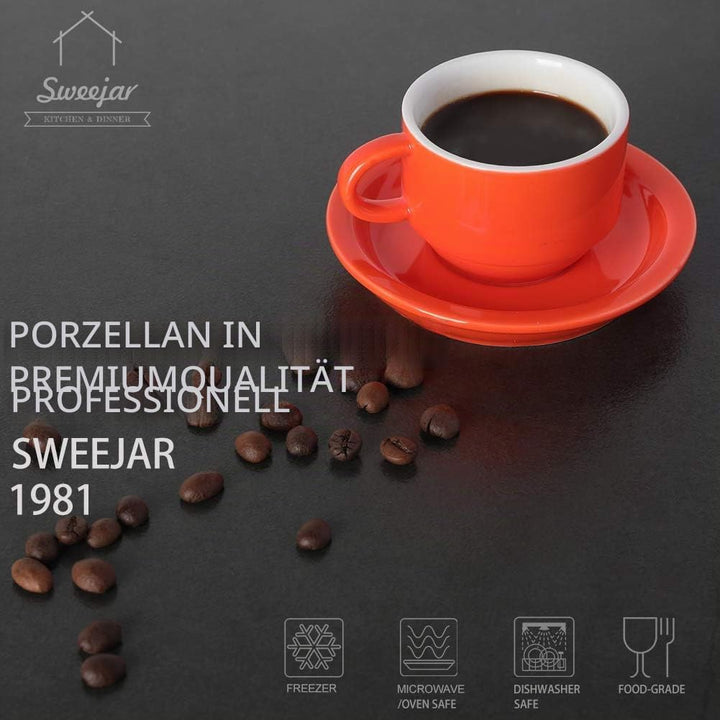 Sweejar Home Porzellan-Espresso-Tassen und Untertasse, stapelbar, mit Metallständer, 70 ml für Latte