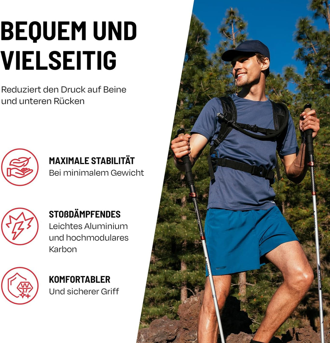 ATACAMA Wanderstöcke verstellbar aus Carbon oder Aluminium mit Korkgriff | Ergonomische Nordic Walki
