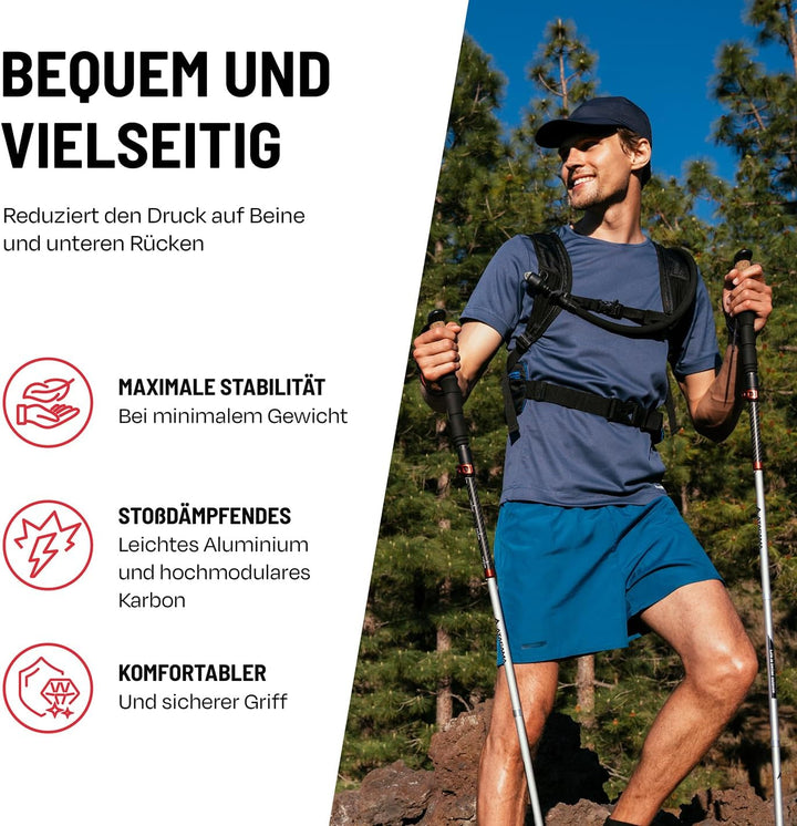 ATACAMA Wanderstöcke verstellbar aus Carbon oder Aluminium mit Korkgriff | Ergonomische Nordic Walki
